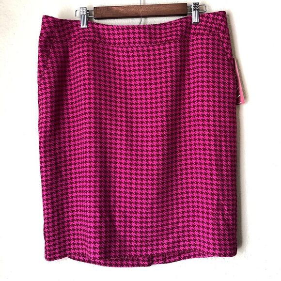 Merona Womens Pencil Skirt Plus Size 16 Pink Burgundy Houndstooth Plaid Fabric - Picture 1 of 10